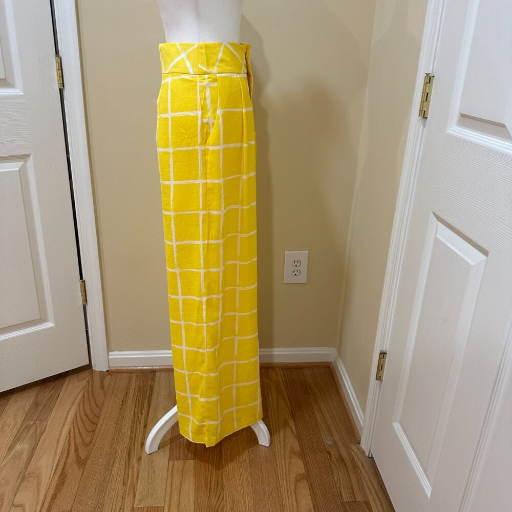 NWT MOON RIVER Anthropology Yellow White Wide Leg Trousers Women Sz S - Picture 4 of 13